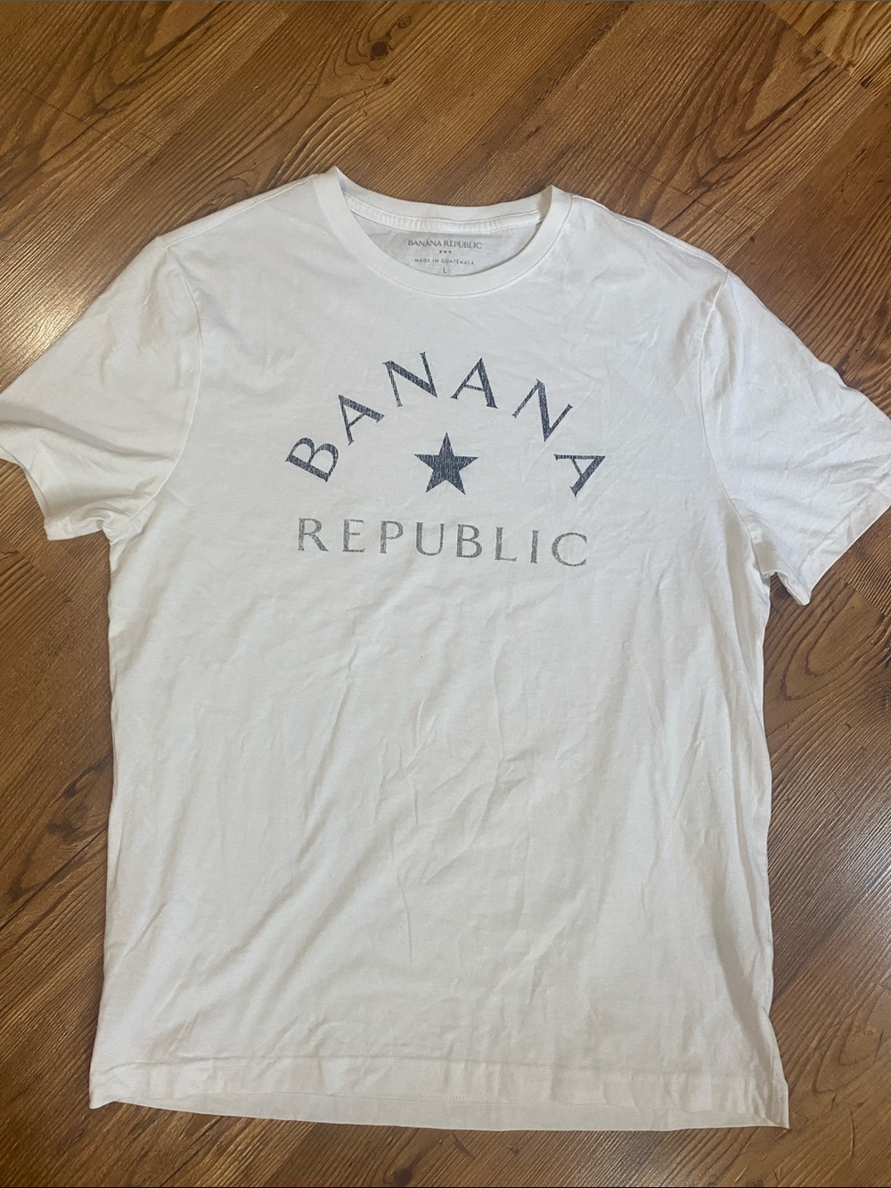 Banana Republic White Short Sleeve Logo Tee with Gray Print